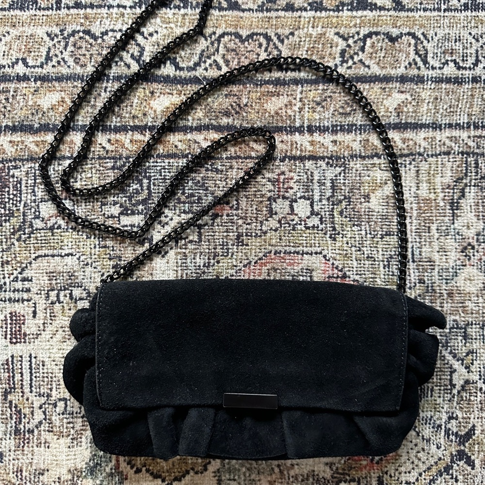 LOEFFLER RANDALL Suede Ruffle Clutch/Shoulder Bag